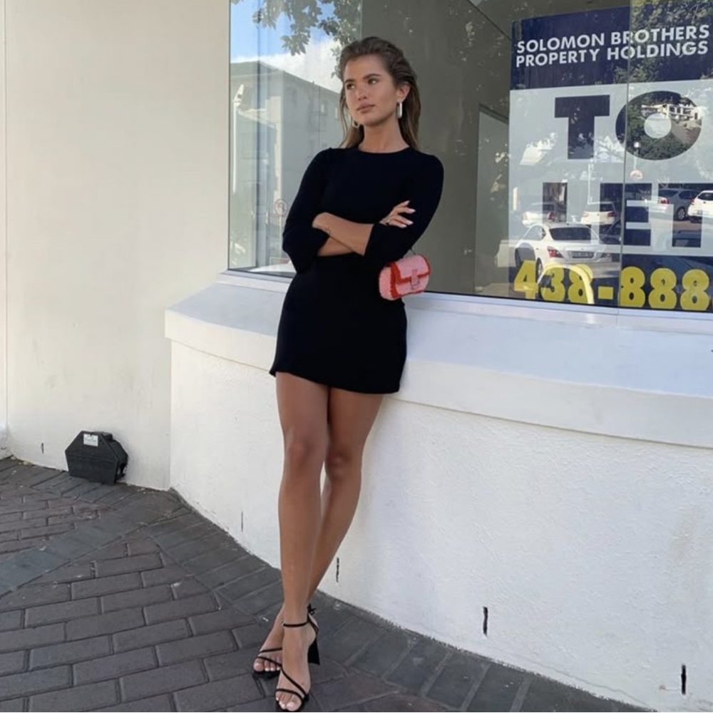 Reformation Anise Dress S – Black Ribbed Knit Mini LBD, Matilda Djerf Style